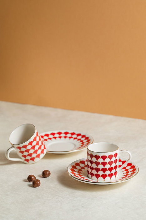 Hermia Juego de Tazas de Café Peyda - Rojo, Blanco y Dorado, 4 Piezas Hermia Juego de Tazas de Café Peyda - Rojo, Blanco y Dorado, 4 Piezas